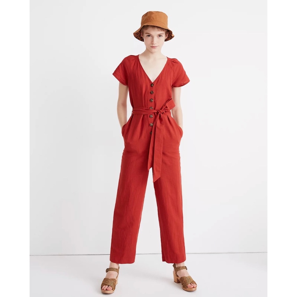 Madewell Linen-Cotton Blend Pleat-Sleeve Jumpsuit